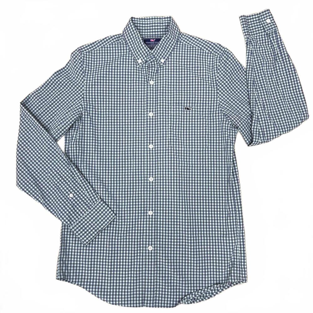 Vineyard Vines Men’s Slim Fit Tucker Shirt M Blue Mint Gingham Button Down